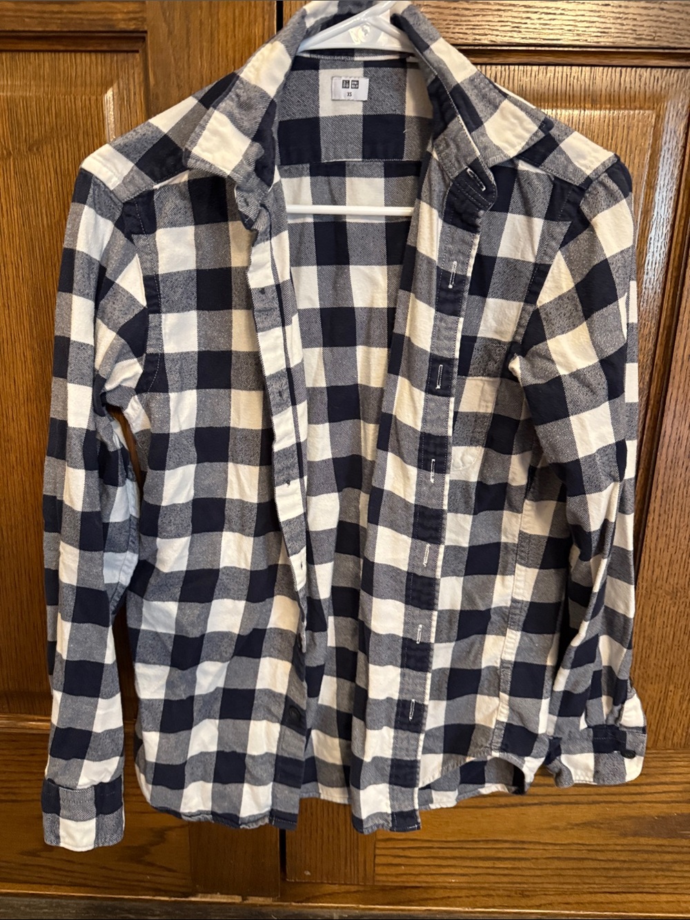 UNIQLO Buffalo Plaid Flannel Long Sleeve Button Down Shirt Blue White XS